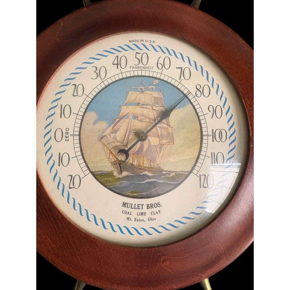 Vintage 10 Inch Ship Wheel Wall Thermometer Millet Bros Coal Lime Clay Mt Eaton - Picture 4 of 7